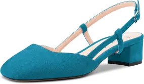 Saekcted Women Chunky Block Low Kitten Heel Square Toe Slingback Pumps Wedding Office Dress 1.4 Inches Heels