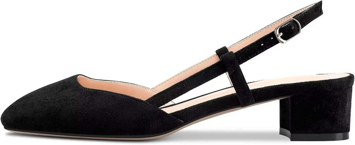 Saekcted Women Chunky Block Low Kitten Heel Square Toe Slingback Pumps Wedding Office Dress 1.4 Inches Heels