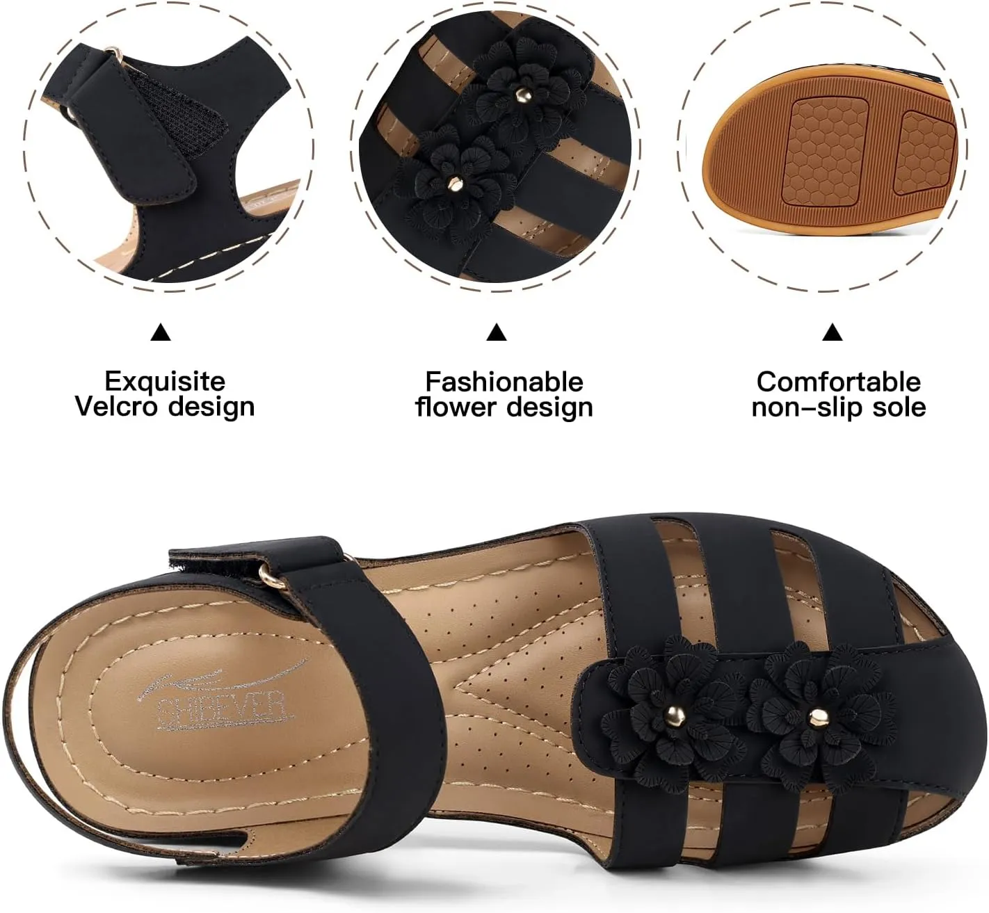 SHIBEVER Women Comfortable Flat Sandals: Dressy Summer Sandal - Closed Toe Fisherman Sandals