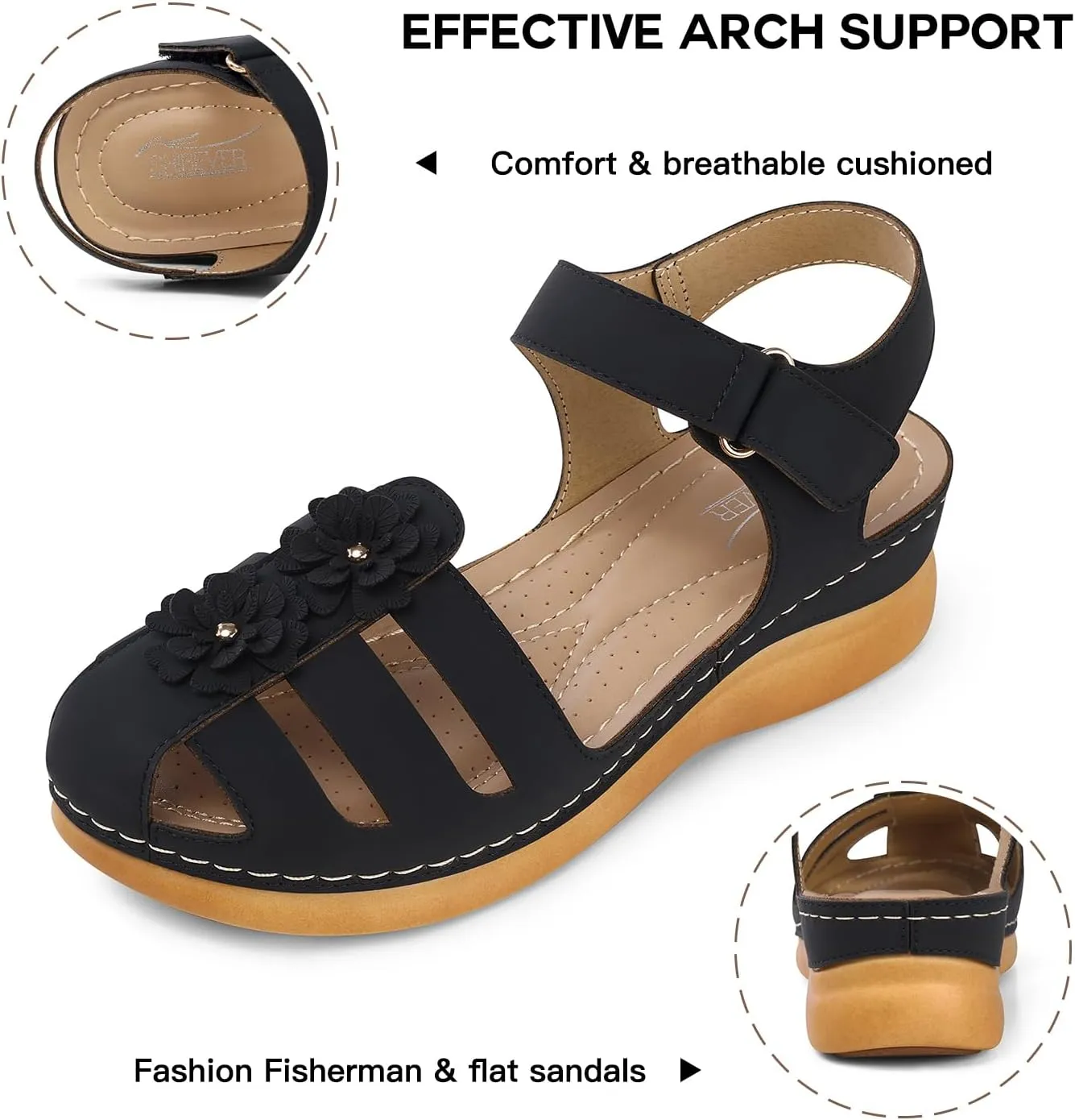 SHIBEVER Women Comfortable Flat Sandals: Dressy Summer Sandal - Closed Toe Fisherman Sandals
