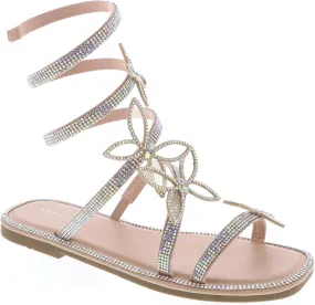 TOP Moda Women Butterfly Rhinestone Wrap-around Flat Sandals