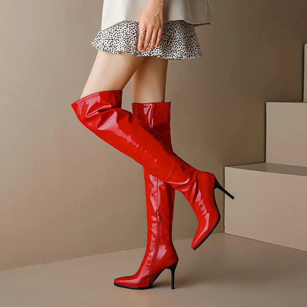 VULTRO Women's Over The Knee Thigh High Boots Pointy Toe Side Zipper Stiletto Stretch Long Boots
