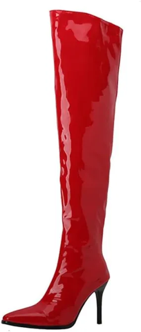 VULTRO Women's Over The Knee Thigh High Boots Pointy Toe Side Zipper Stiletto Stretch Long Boots