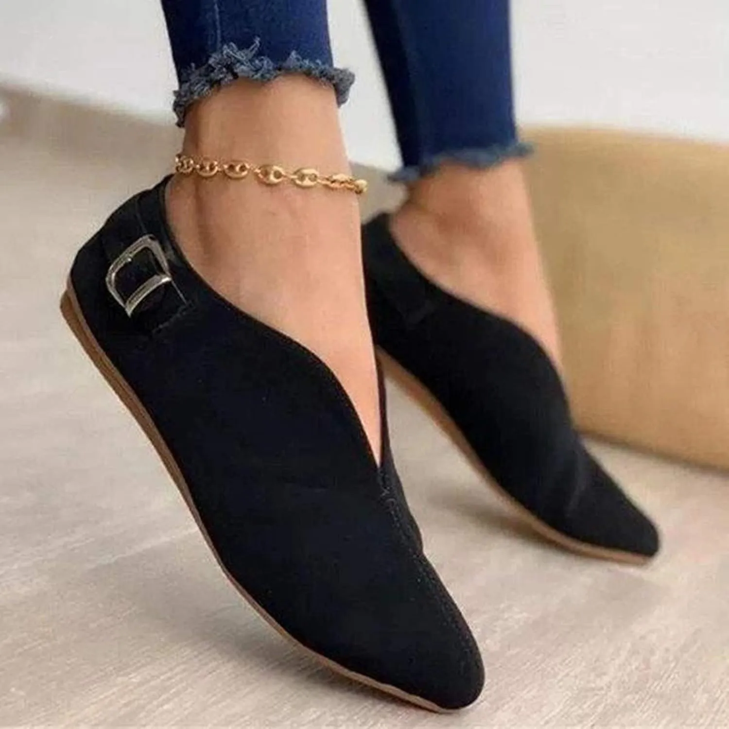 Women PU Leather Flat Shoes Slip On Flat Shallow Comfort Casual Single Shoes Dress Shoes