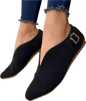 Women PU Leather Flat Shoes Slip On Flat Shallow Comfort Casual Single Shoes Dress Shoes