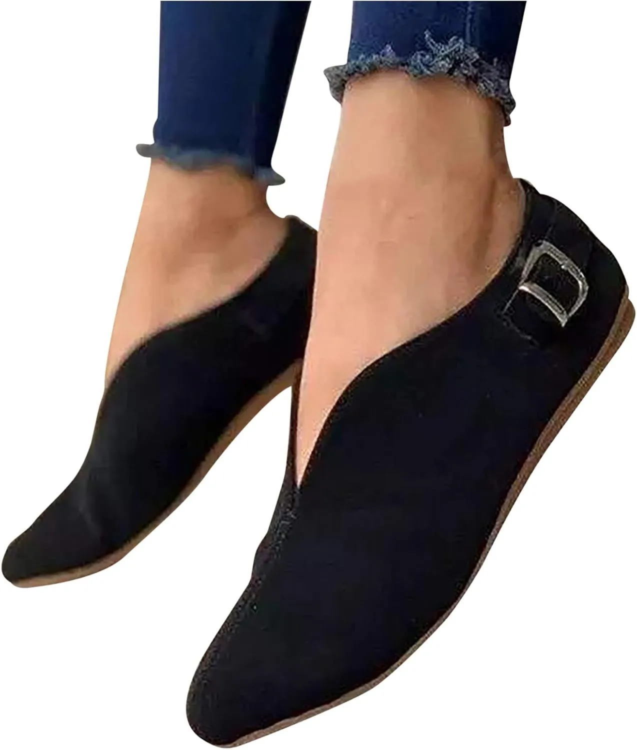 Women PU Leather Flat Shoes Slip On Flat Shallow Comfort Casual Single Shoes Dress Shoes