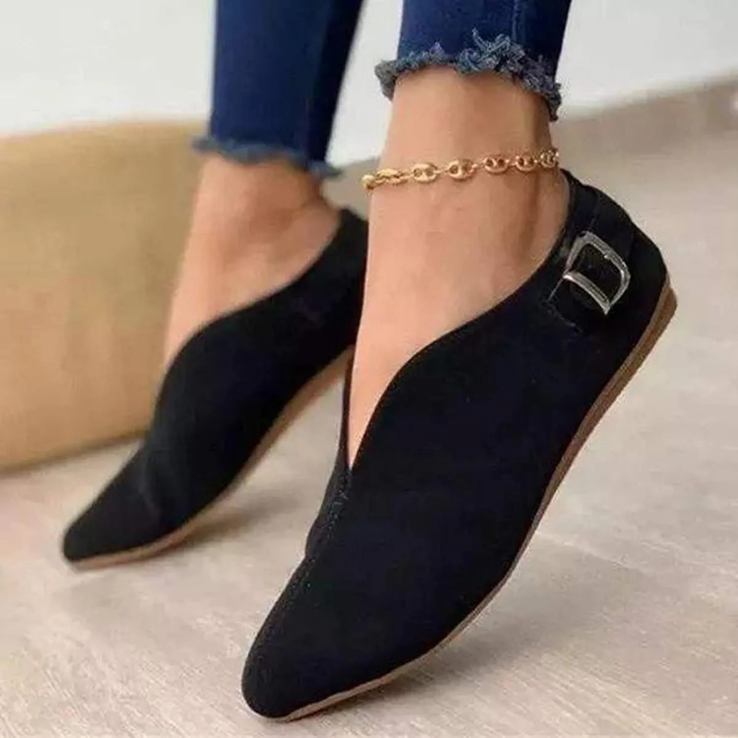 Women PU Leather Flat Shoes Slip On Flat Shallow Comfort Casual Single Shoes Dress Shoes
