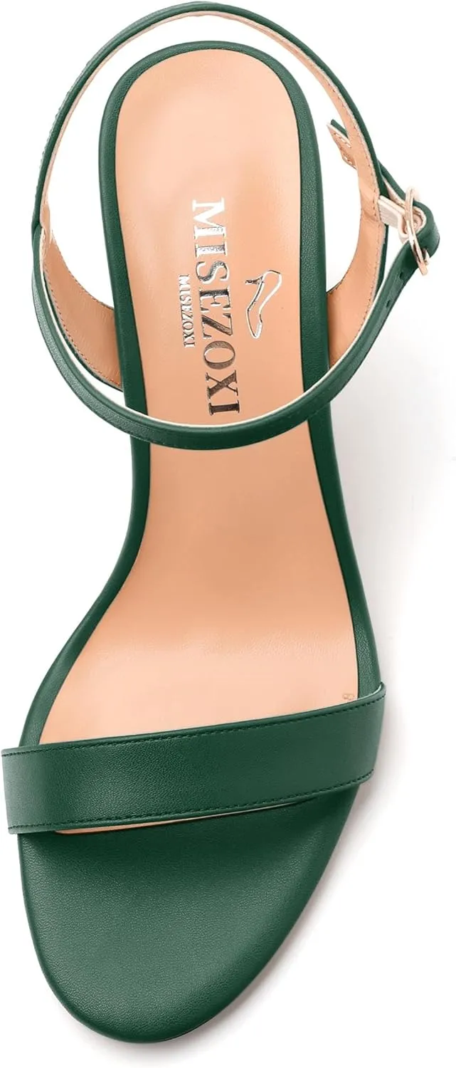 Womens Ankle Strap Block Heel Sandals, Chunky Heel Peep Toe Slingback Sandals, Open Toe High Heel Sandals with Buckle3.3