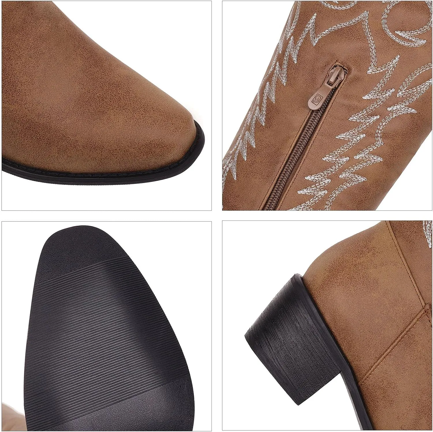 Womens Cowgirl Knee High Boots Chunky Mid Heel Long Boots Square Toe Western Cowboy Boots
