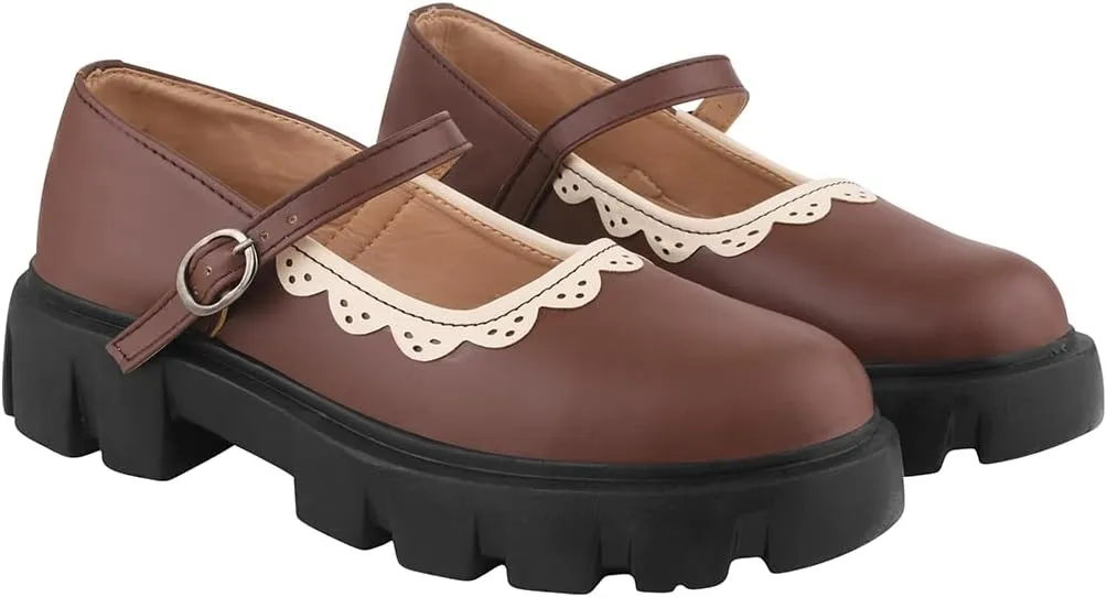 Women's Mary Janes Platform Dress Shoes – Low Heel Chunky Pumps with Round Toe, Ankle Strap, and Classic Oxford Design