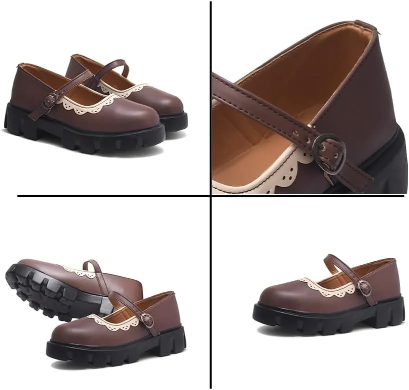 Women's Mary Janes Platform Dress Shoes – Low Heel Chunky Pumps with Round Toe, Ankle Strap, and Classic Oxford Design