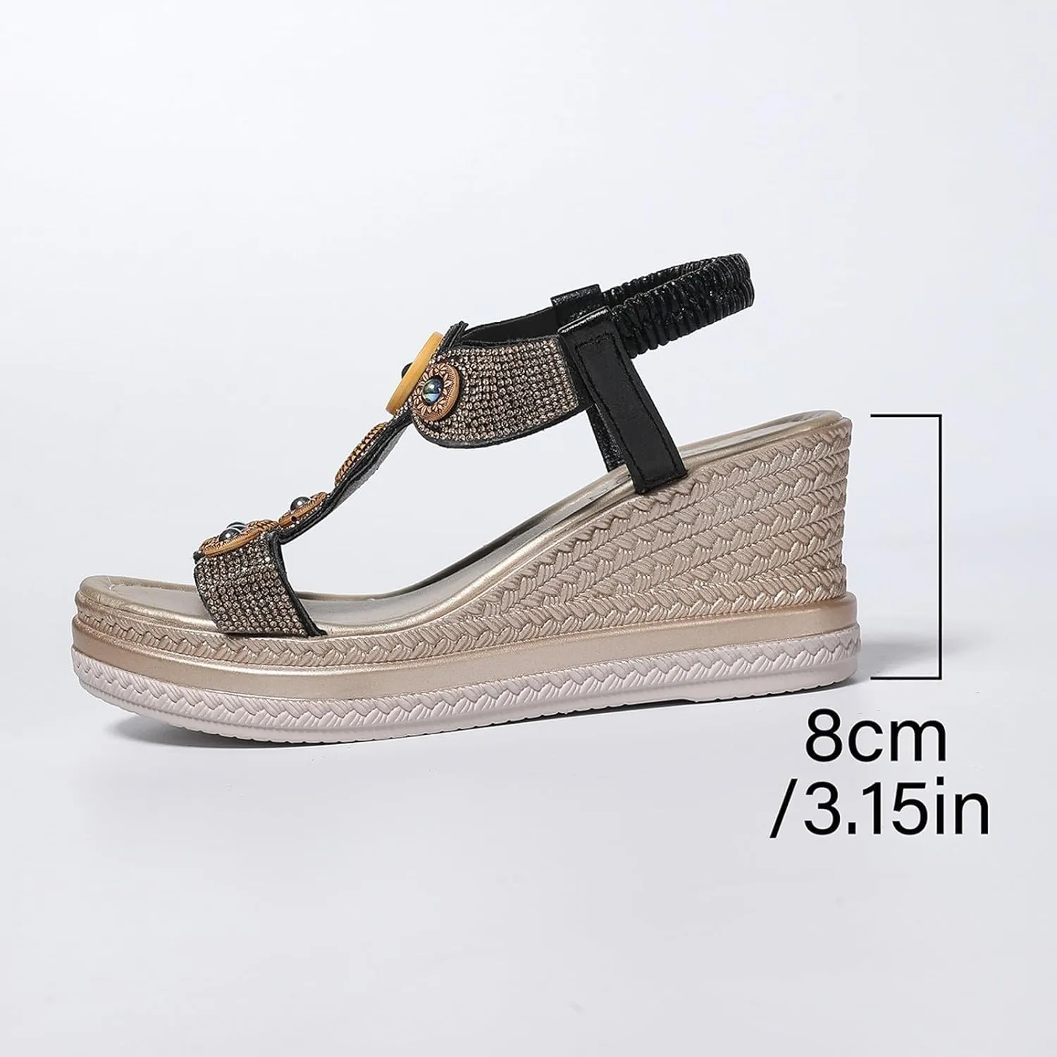 Women's Rhinestone High Heel Elastic Ankle Sandals Open Toe Espadrilles Platform Slides Dressy High Heel Beach Summer Sandals Summer Fashionable Comfortable Orthopedic Slip On Sandal