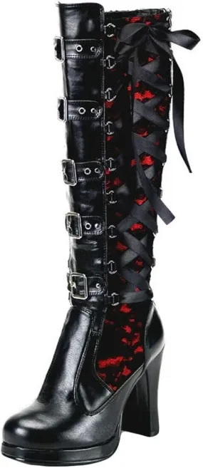 ZBYY Women's Chunky Heel Knee High Boots Vintage Punk Gothic Round Toe Lace up Ankle Buckle Chunky High Heel Platform Knight Boots